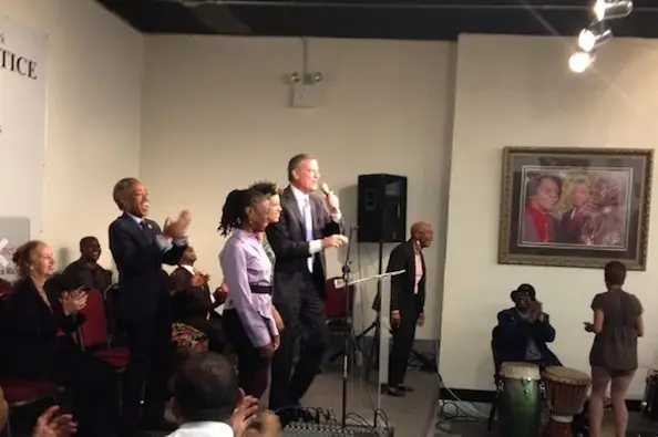 Bill de Blasio taking the mic earlier today at the National Action Network event